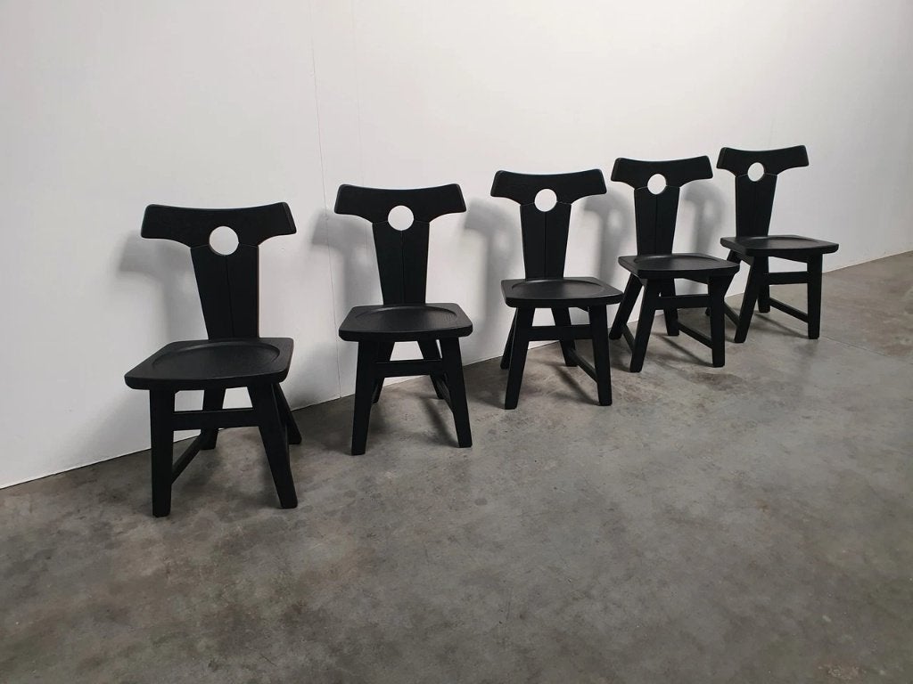 brutalist vintage eiken solid oak chairs 60s, Ophalen