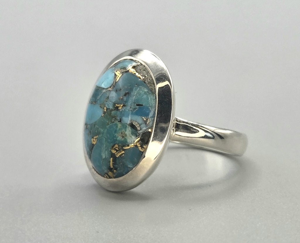 Zilveren ring met edelsteen koper turkooise. 2026/666, Bijoux, Sacs & Beauté, Neuf, Enlèvement ou Envoi, Autres couleurs, Plus petit que 17