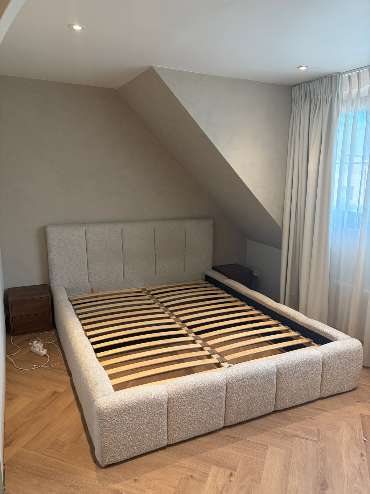 Teddy / Boucle Bed, Ophalen, Beige, Tweepersoons, 180 cm