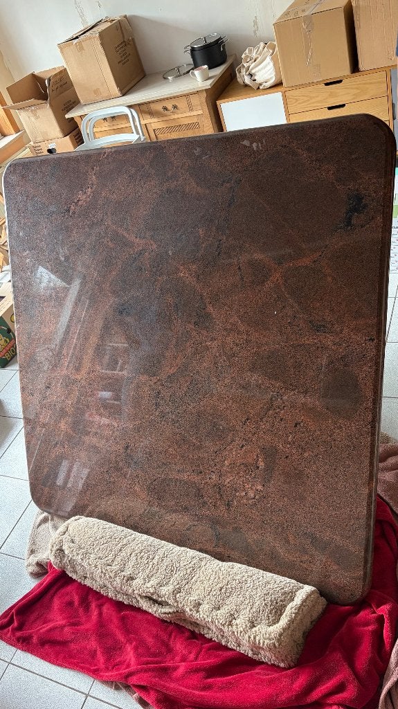 Plateau de table en pierre/granit poli brun., Ophalen, Overige materialen, Gebruikt, Vierkant