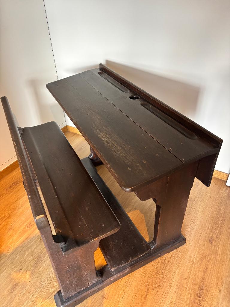 Antieke schoolbankje (2-zit)’in eik, Antiek en Kunst, Ophalen