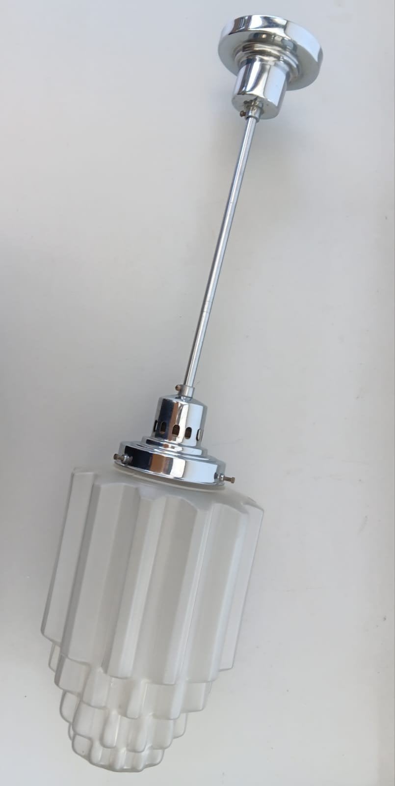 Lampe suspendue art déco en verre dépoli avec gratte-ciel, Enlèvement ou Envoi