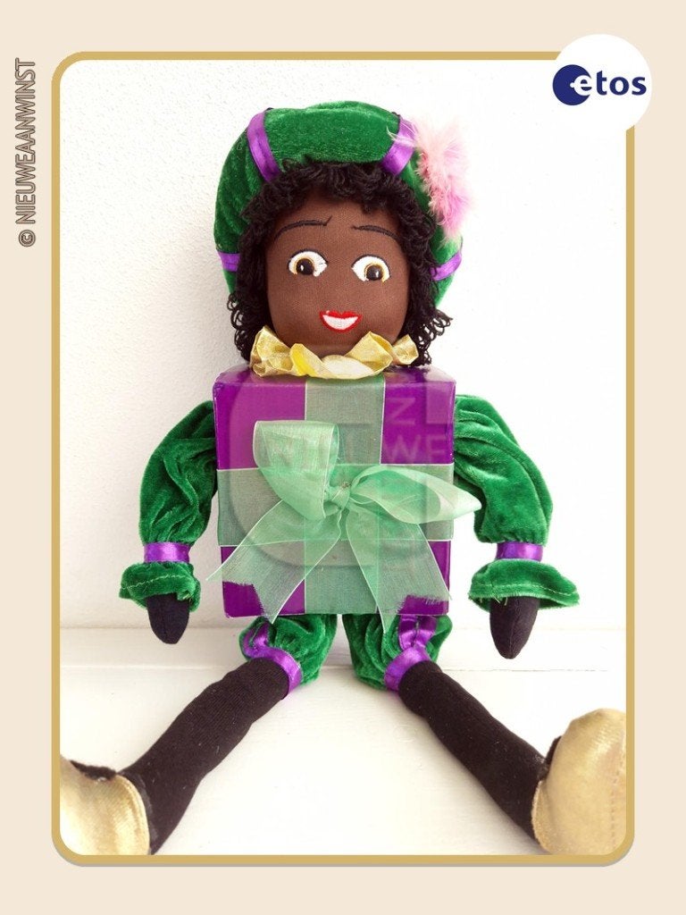 Nostalgische Etos kado Piet pop - groen/paars - 45cm, Envoi, Comme neuf