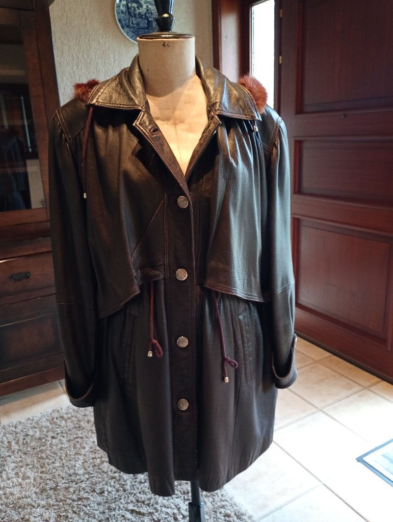 Lederen winterjas, Kleding | Dames, Jassen | Winter, Ophalen, Gedragen, Maat 38/40 (M), Bruin