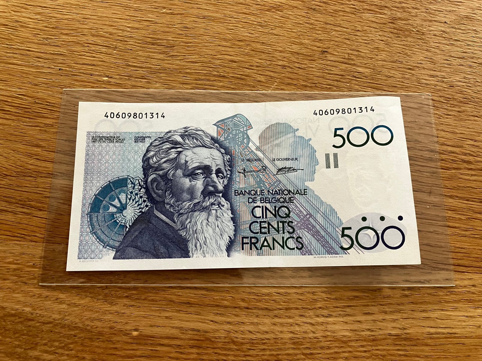 500 francs - Meunier - Bertholomé & Verplaetse, Timbres & Monnaies, Billets de banque | Belgique, Enlèvement ou Envoi