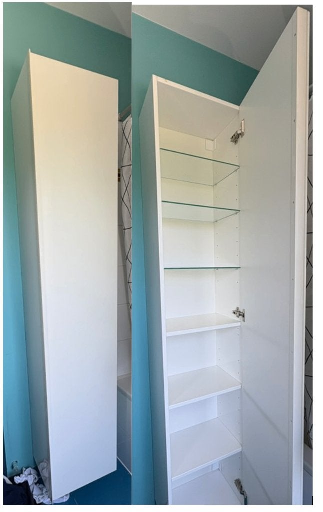 Colonne de salle de bain blanc brillant, 25 à 50 cm, Armoire (mi-)haute, Utilisé, Moins de 50 cm