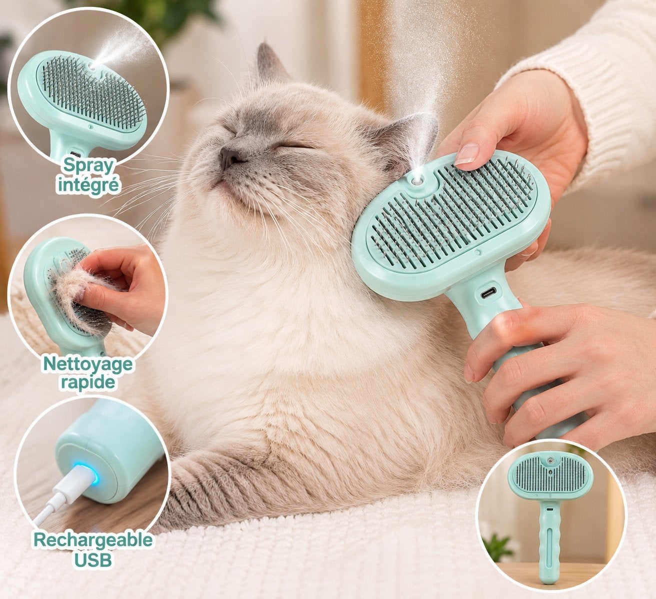 Brosse de toilettage avec spray intégré pour chiens et chats, Animaux & Accessoires, Neuf