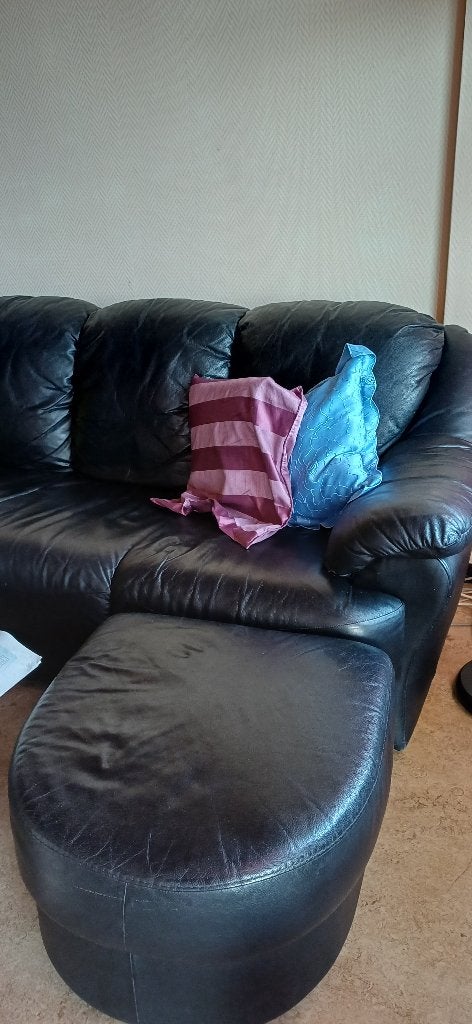 Salon Zwarte ledere Salon, Huis en Inrichting, Ophalen, Hoekbank, Leer, Zo goed als nieuw