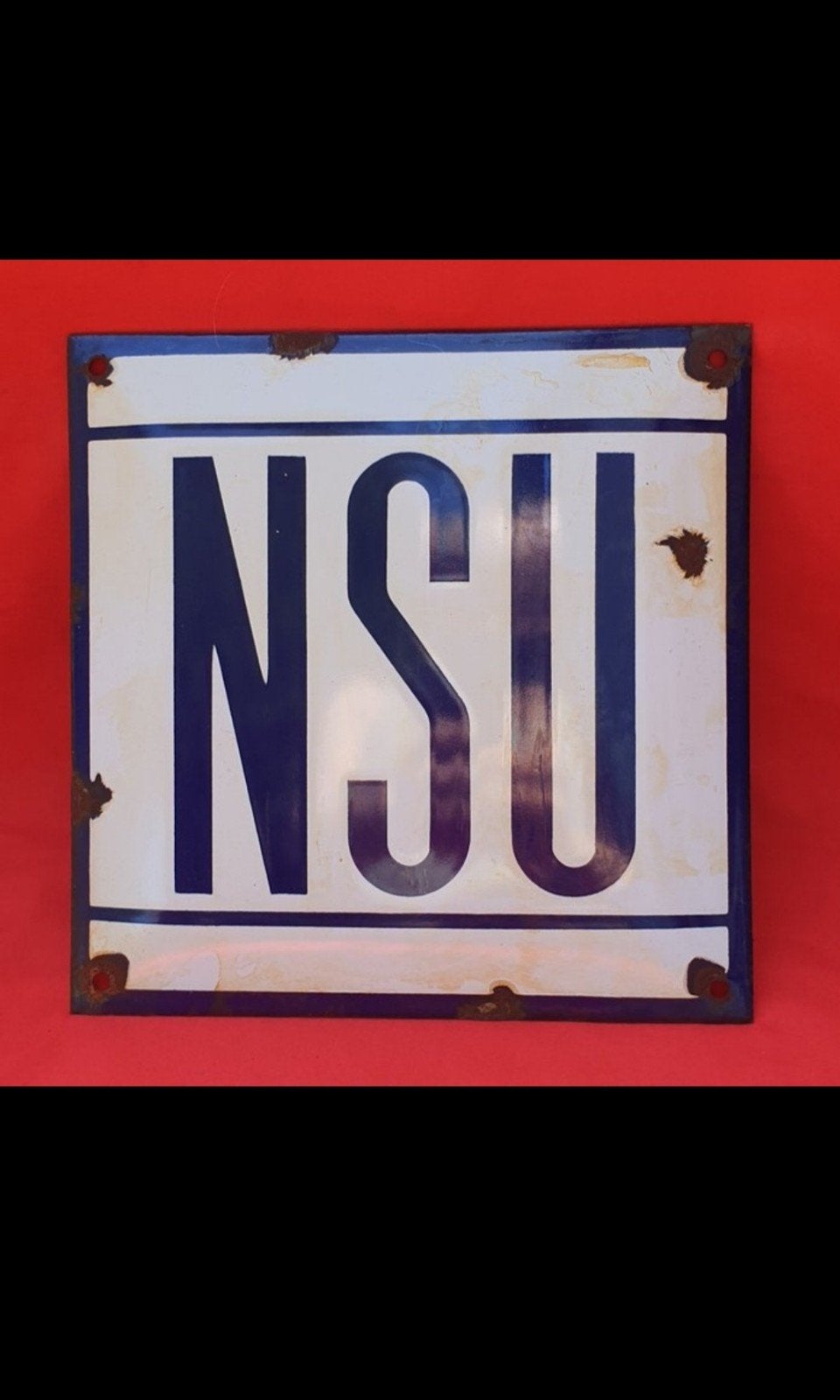 Assiette émaillée NSU 20x20 originale des années 1960, Enlèvement ou Envoi, Utilisé, Panneau publicitaire