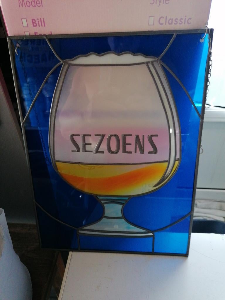Oud glas in lood sezoens bier reclame, Verzamelen, Ophalen of Verzenden