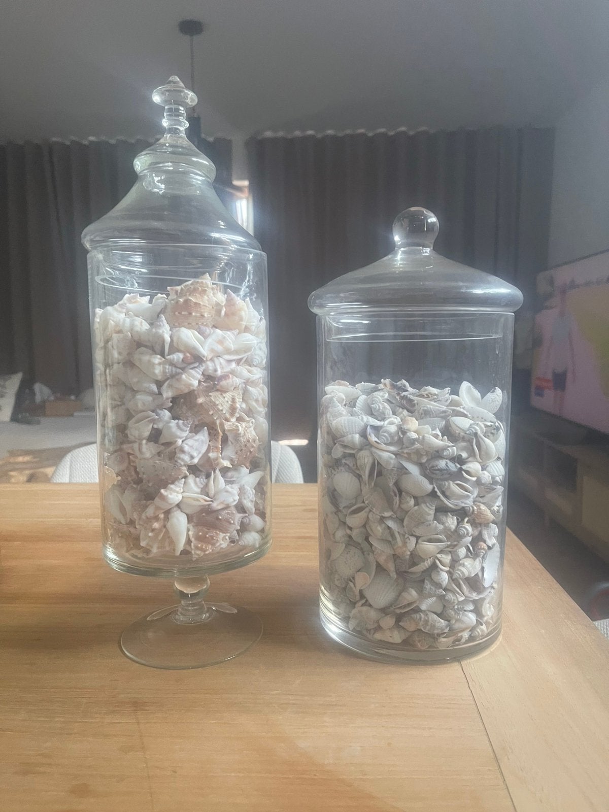 Landelijke glazen stulpen met schelpen, Huis en Inrichting, Ophalen, Zo goed als nieuw