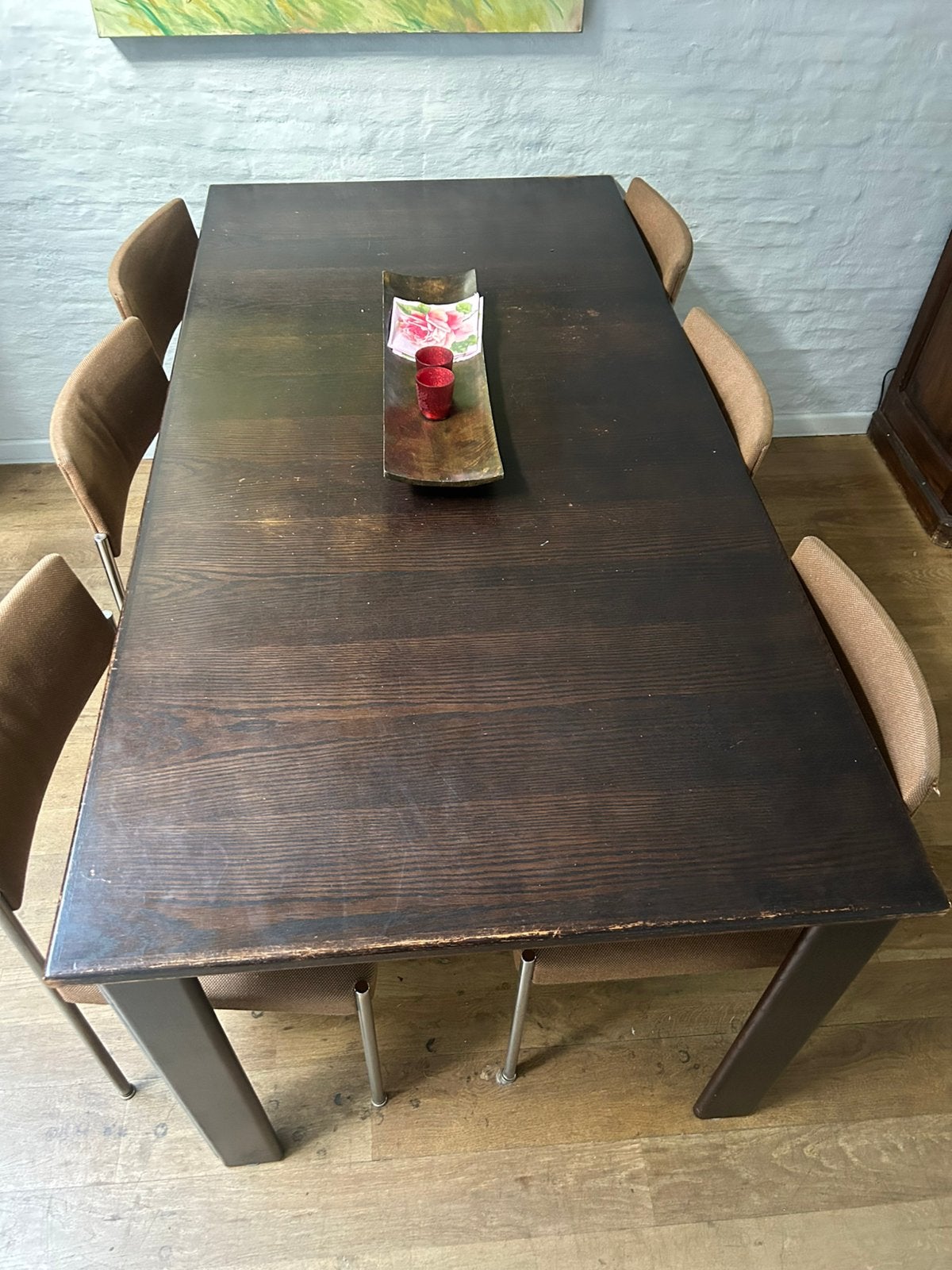 Houten massieve eettafel met 8 stoelen, Huis en Inrichting, Ophalen, Zo goed als nieuw