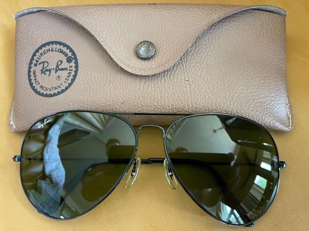 Vintage B&L Ray-Ban Black Aviator 62 zonnebril L2821 A5, Zonnebril, Zwart, Ophalen of Verzenden, Zo goed als nieuw