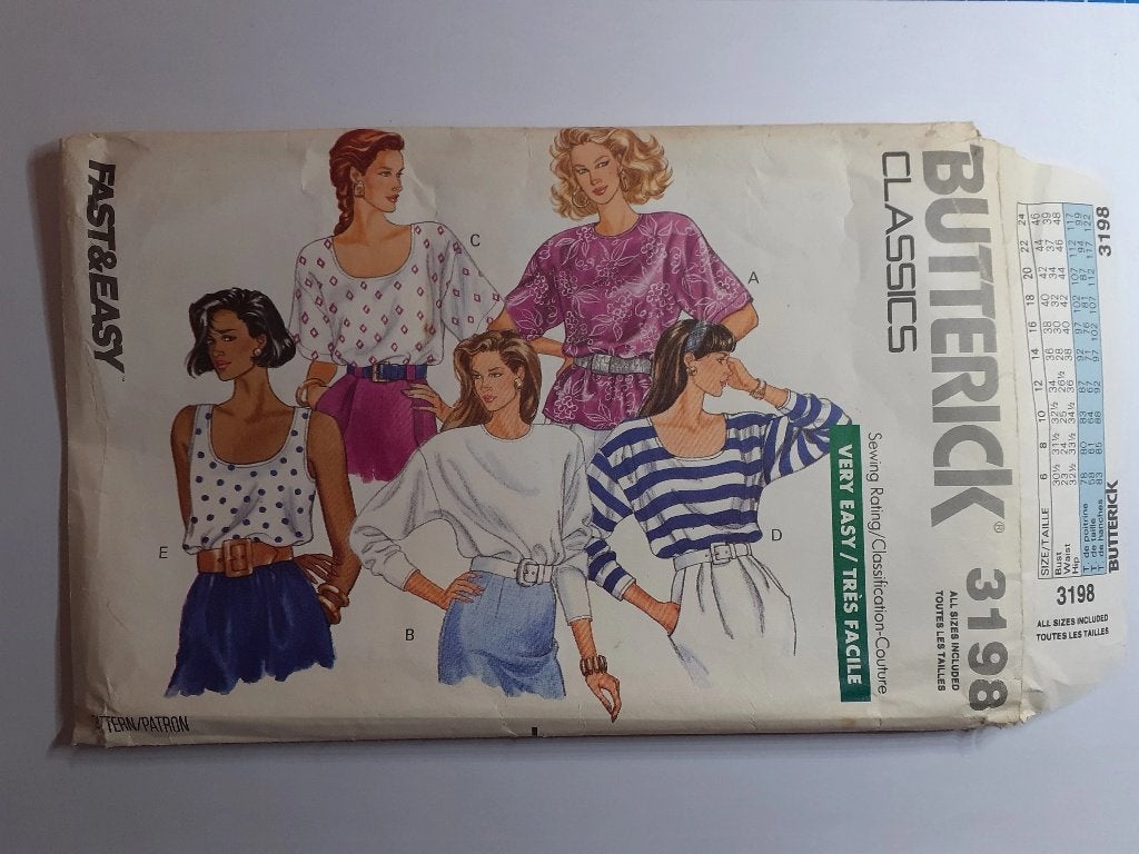 Naaipatroon Butterick 3198 VINTAGE, Hobby & Loisirs créatifs, Patrons de vêtements, Autres marques, Enlèvement ou Envoi, Autres types