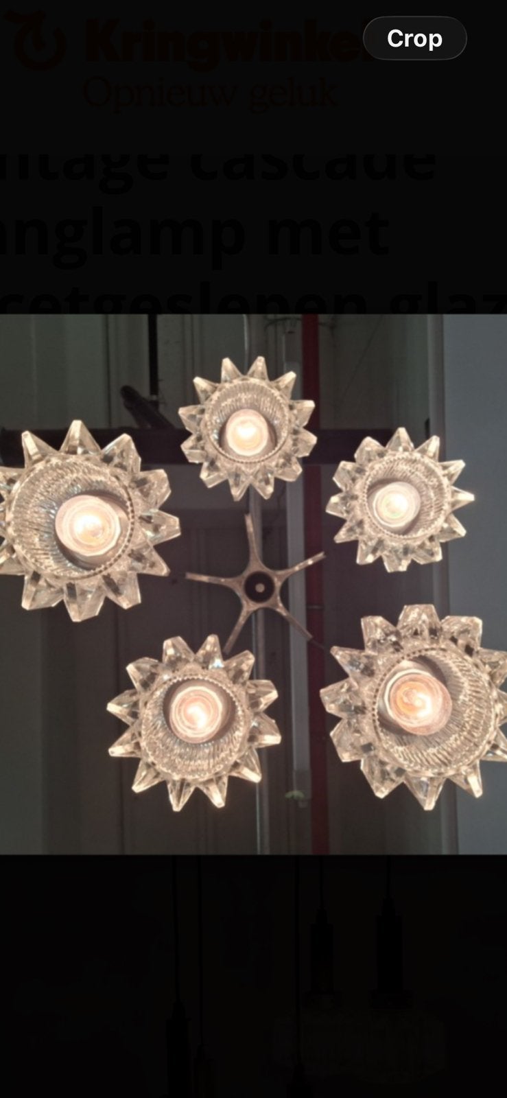 Cascade lamp jaren 60 - teak & kristal, Maison & Meubles, Lampes | Lustres, Enlèvement