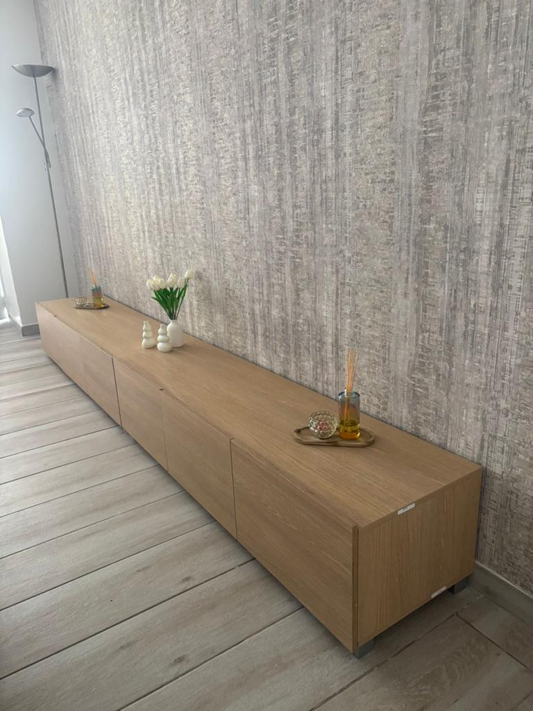 Tv meubel, Ophalen, 50 tot 75 cm, Eikenhout, 200 cm of meer