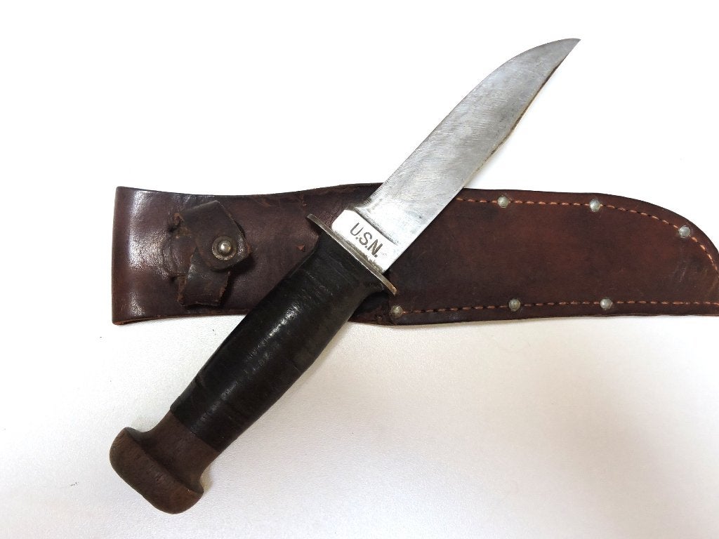 1942-1945 US Couteau Combat MK1 ROBESON Pommeau bois, Collections, Enlèvement ou Envoi, Marine