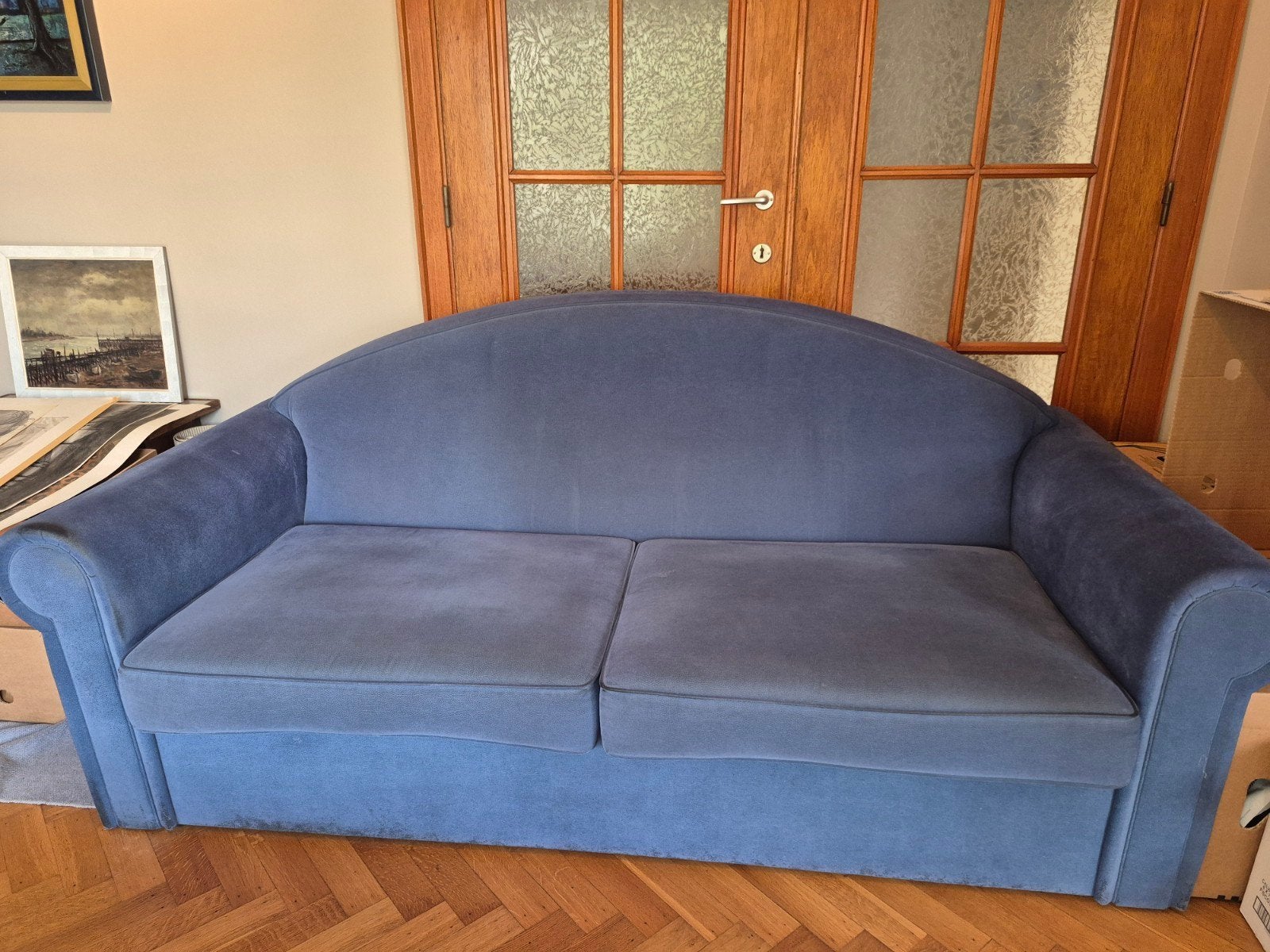 canapé 3p en alcantara bleu et 2 fauteuils, Moins de 150 cm, Enlèvement, Utilisé, Tissus