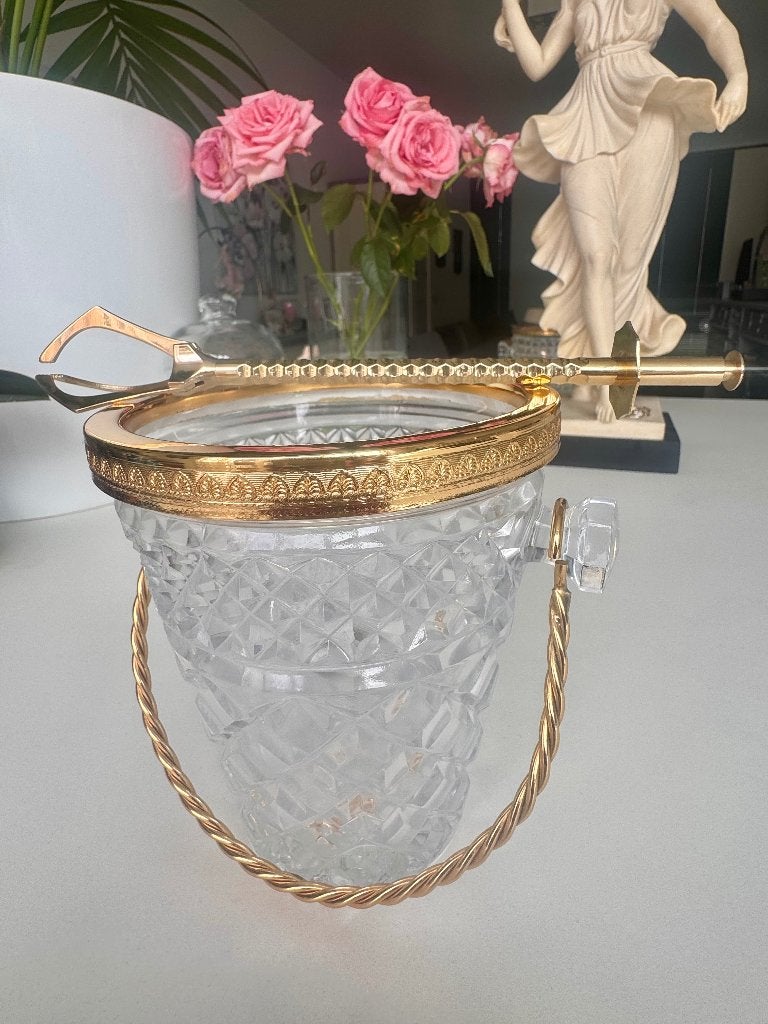 Vintage kristallen ijsemmer met ijstang, Ophalen