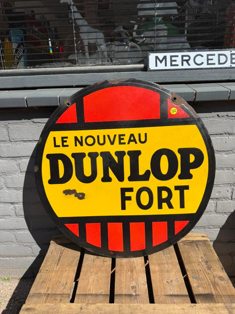 DUNLOP emaille reclamebord 1937, Ophalen of Verzenden, Gebruikt, Reclamebord