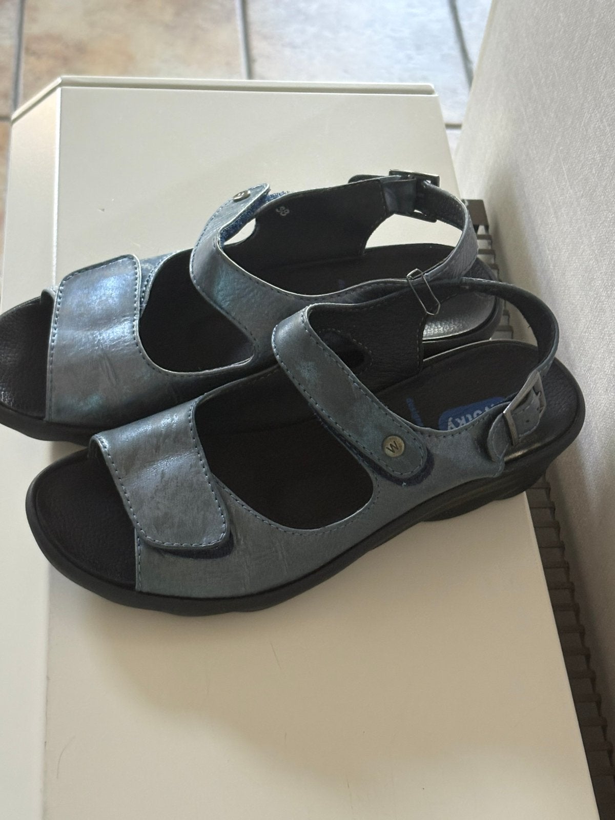 Sandales ouvertes de marque Wolky, Blauw, Zo goed als nieuw, Sandalen of Muiltjes, Ophalen of Verzenden