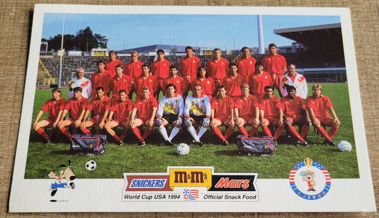 Postkaart World Cup USA 1994: Rode Duivels, Verzamelen, Ophalen of Verzenden, Gebruikt, Poster, Plaatje of Sticker