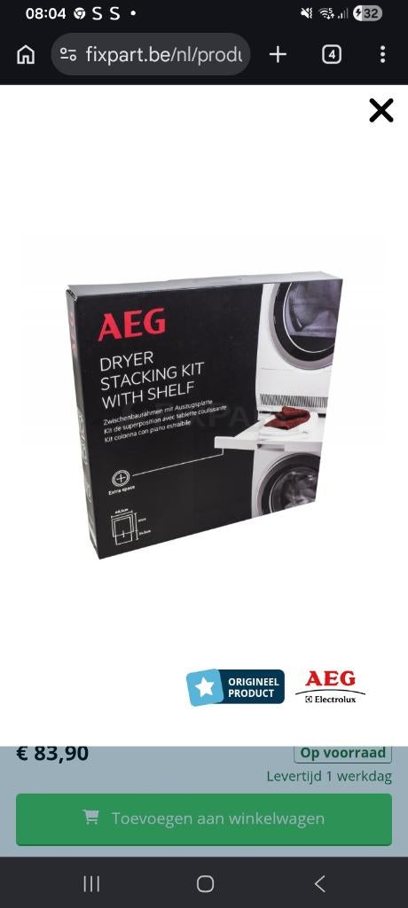Entretoise AEG, Electroménager, Sèche-linge, Neuf, Autres types, Chargeur frontal, Enlèvement