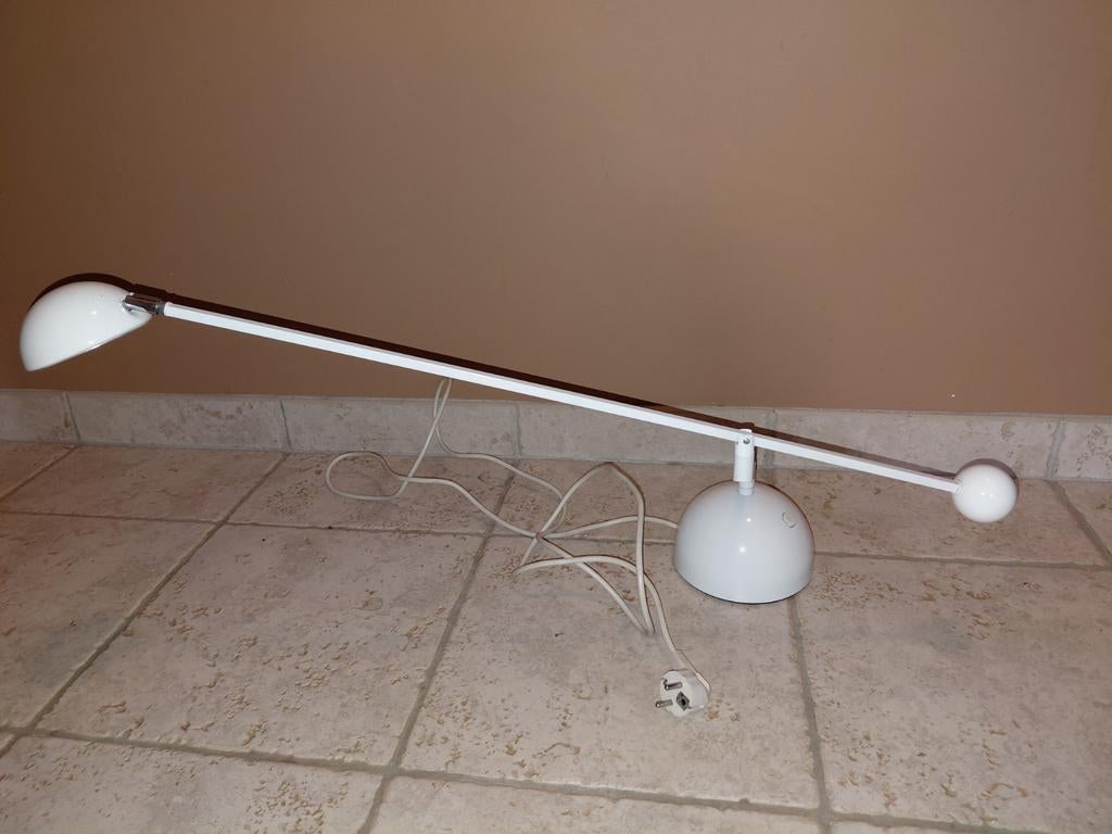 Vintage witte metalen tafellamp, Ophalen, Metaal