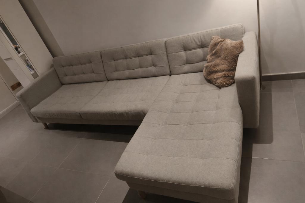 4-zitsbank met chaise longue, Ophalen, 250 tot 300 cm, Gebruikt, 75 tot 100 cm