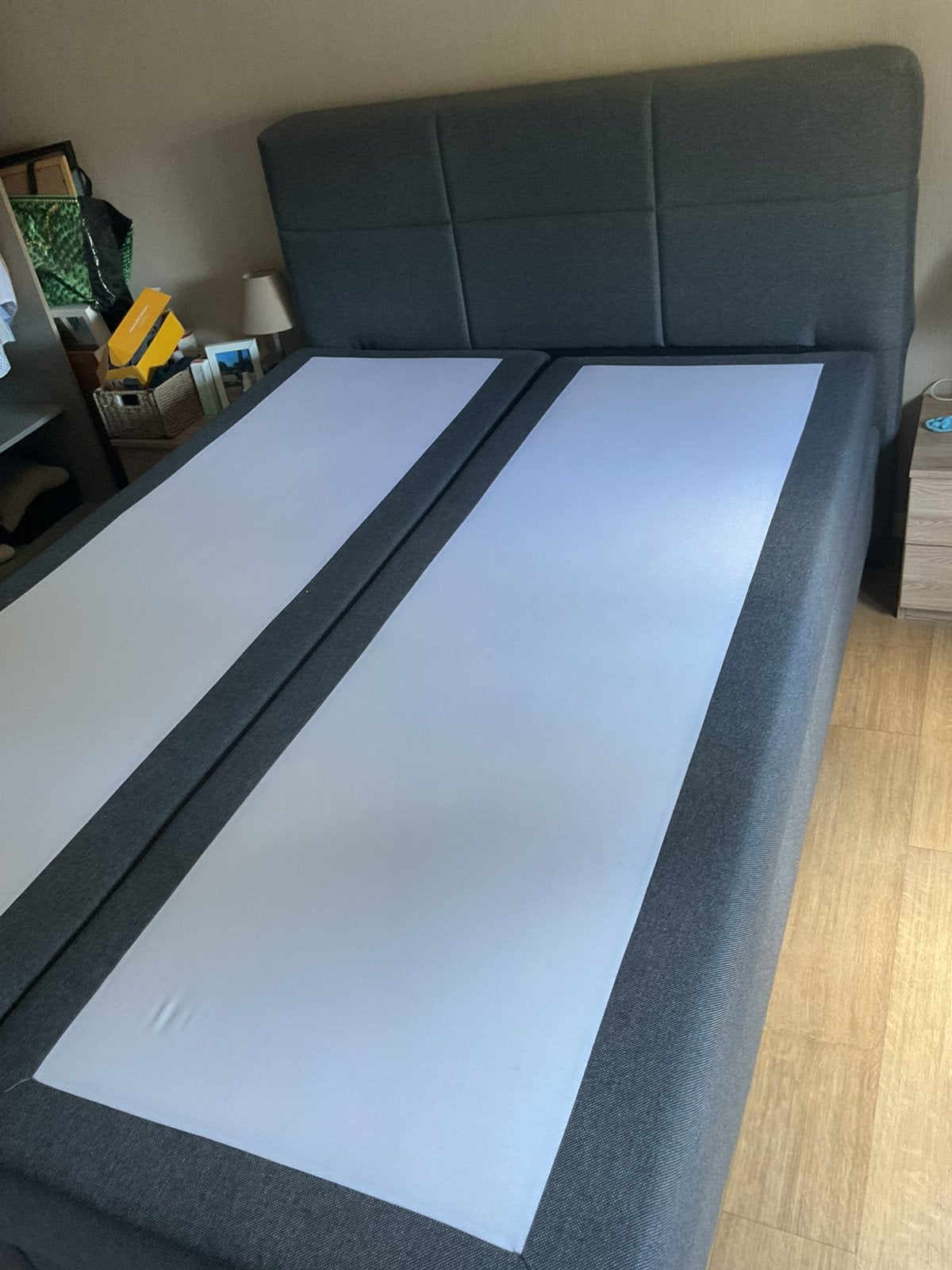 Boxspring, Gris, 140 cm, Enlèvement, Utilisé