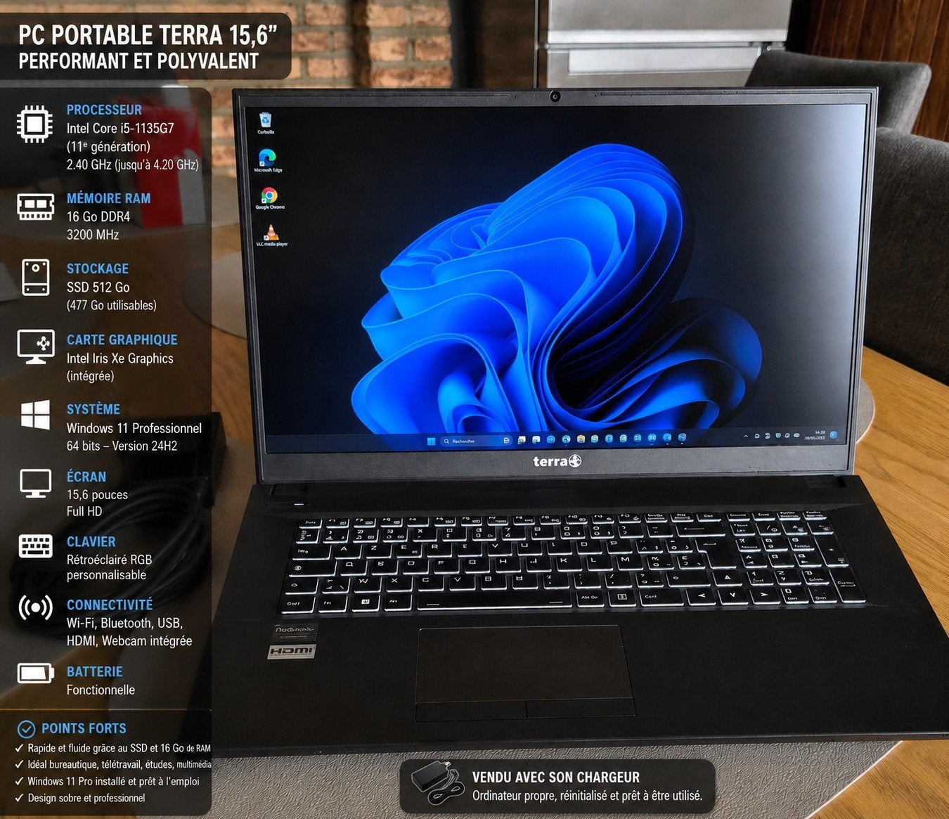 PC Terra 17P Intel i5 11e 16 GB Windows 11, Computers en Software, Windows Laptops, SSD, Azerty, Ophalen