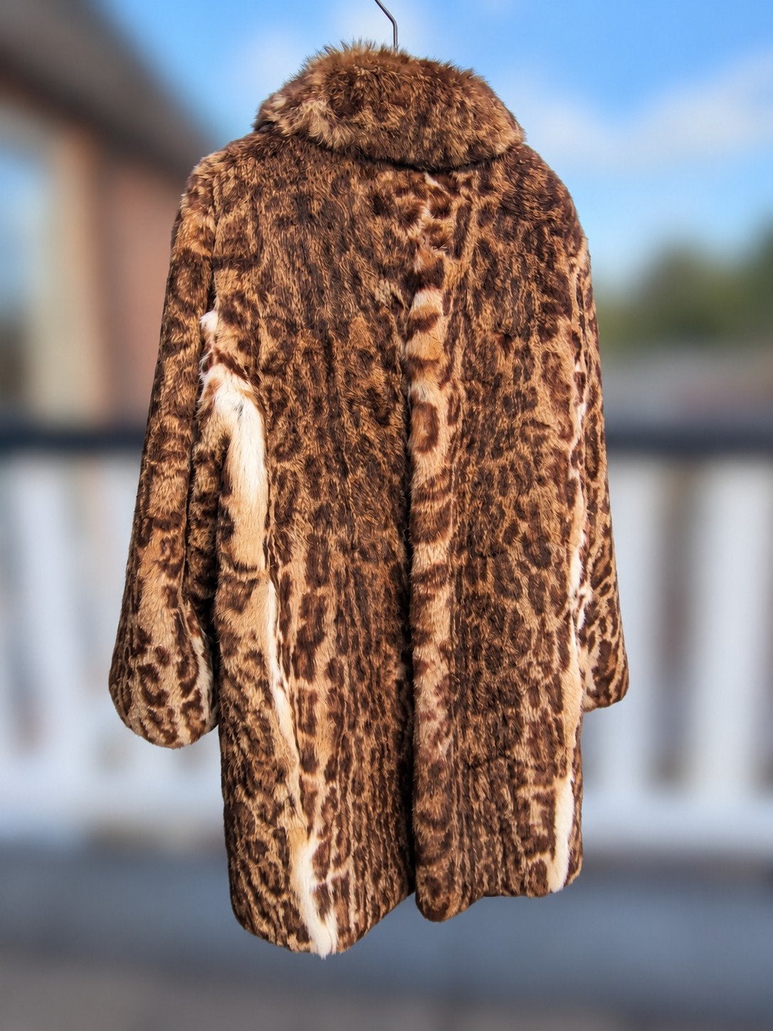 Vintage bontjas luipaardprint – Echt konijnenbont – L/XL, Kleding | Dames, Ophalen of Verzenden, Zo goed als nieuw, Maat 42/44 (L)