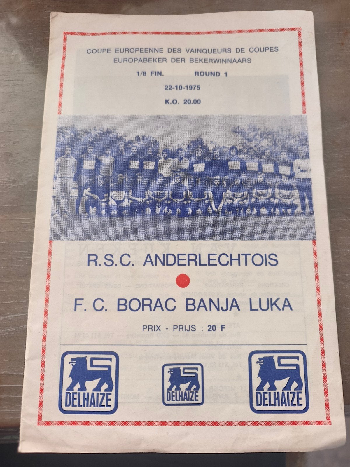 programme Anderlecht FC Borac 1975, Collections, Enlèvement ou Envoi