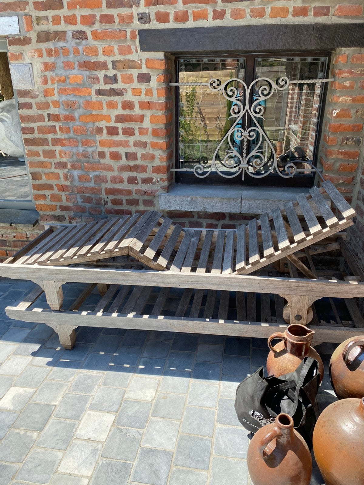 Ligbedden teak, Ophalen, Gebruikt, Teakhout, Verstelbaar