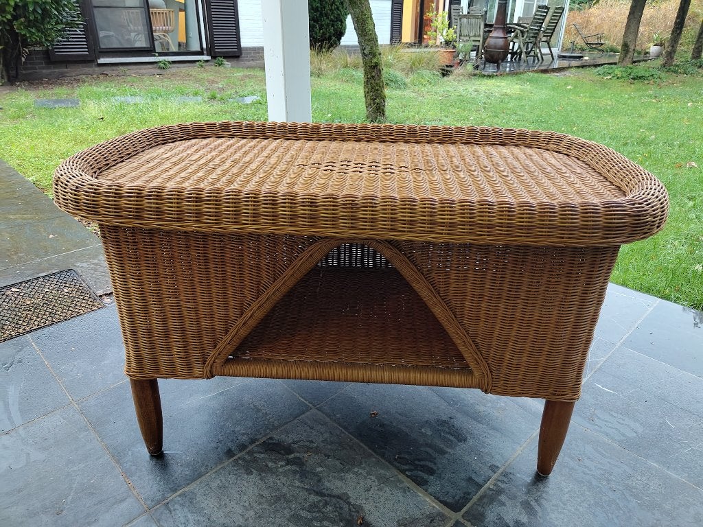 Rieten zetel en tafeltje, Huis en Inrichting, Ophalen, 50 – 75, Gebruikt, 50 tot 100 cm