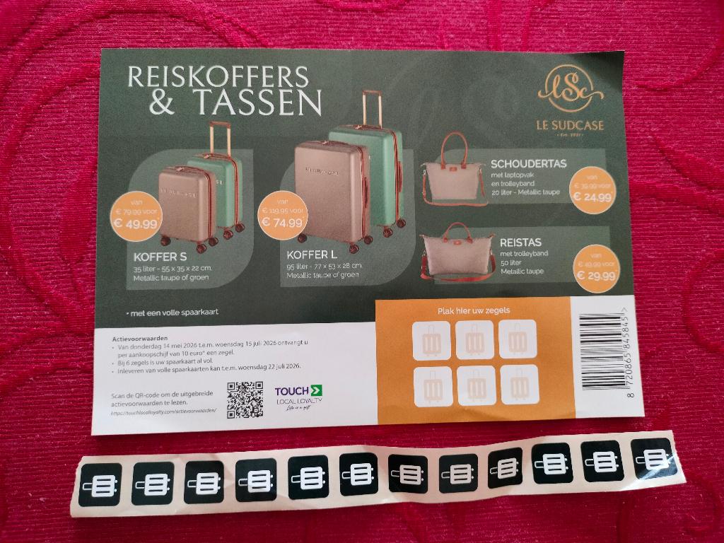 12 stickers reiskoffers tassen Delhaize sparen zegels, Verzamelen, Supermarktacties, Ophalen of Verzenden