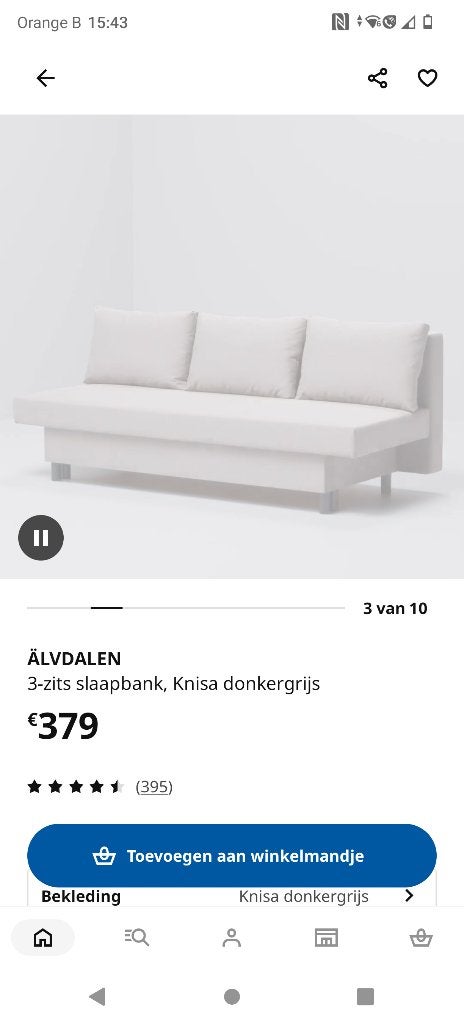 Zetelbed Ikea, Ophalen, Gebruikt, Driepersoons, Rechte bank
