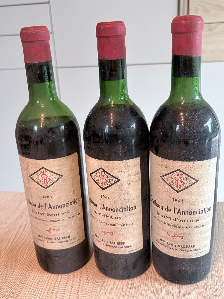 3 x Saint-Émilion Château de l’annonciation, 1964,, Verzamelen, Ophalen, Frankrijk, Nieuw, Rode wijn