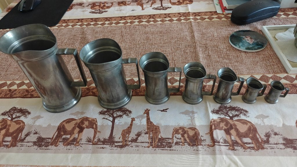 7 chopes en étain 92% poinconnée, Antiquités & Art, Enlèvement ou Envoi