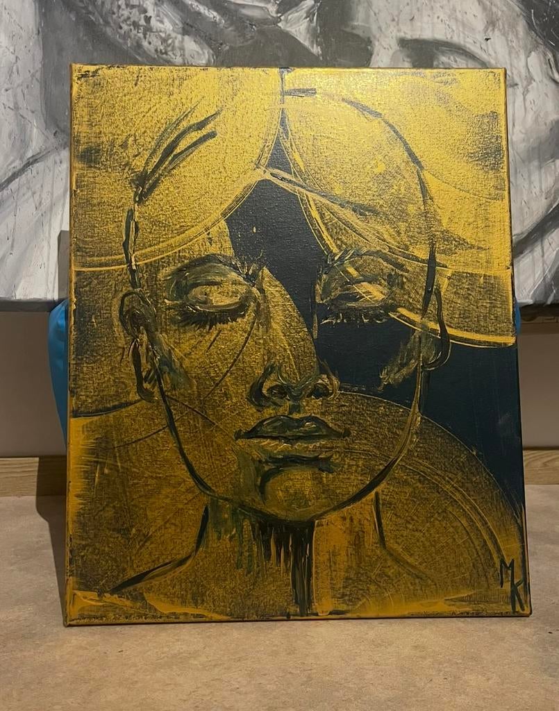 Peinture abstraite de dame dorée - Mk Art, Antiquités & Art, Art | Peinture | Abstraite, Enlèvement ou Envoi