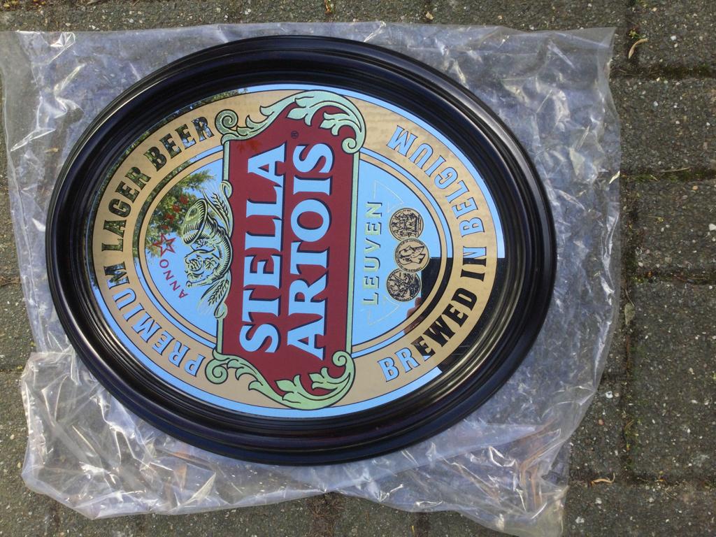 Originele Vintage reclame spiegel Stella Artois, Ophalen, Nieuw, Reclamebord, Plaat of Schild, Stella Artois