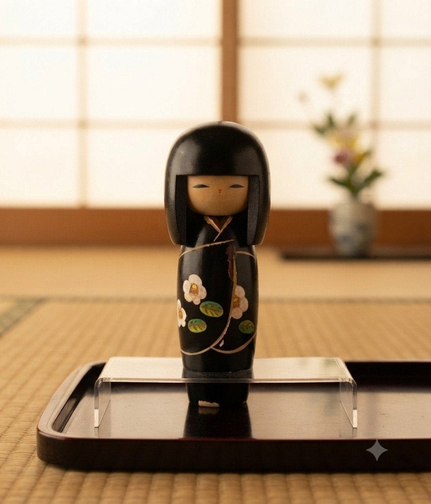 Magnifique kokeshi « Sachi no Hana » de Kunio Miyagawa, Antiquités & Art, Art | Art non-occidental, Japon, Bois, Décoré, 15 cm