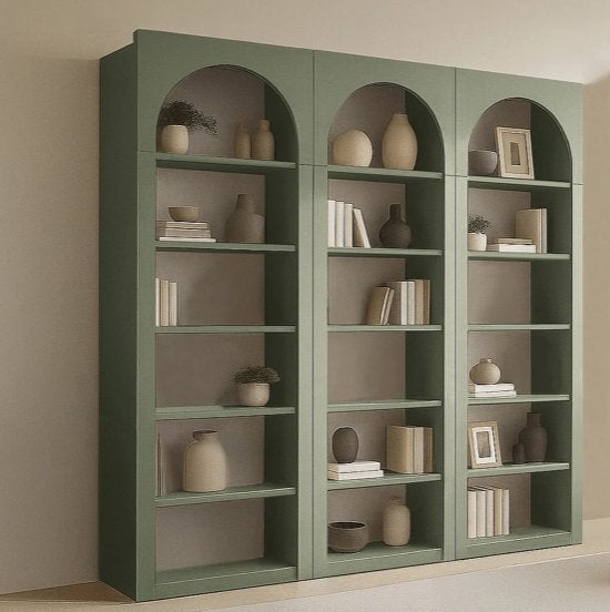 NIEUW IN DOOS -  3 CYMORA boekenkasten kaki - set, Ophalen, Met plank(en), Nieuw, 50 tot 100 cm
