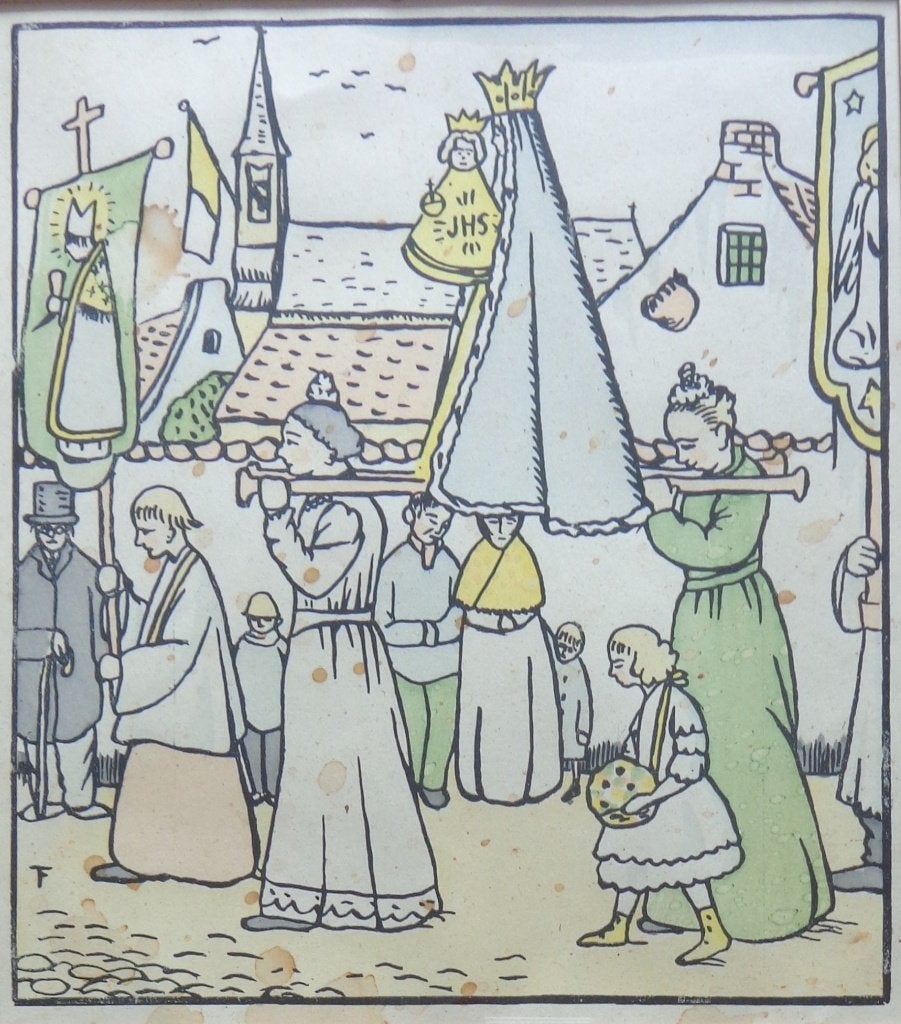 FELIX TIMMERMANS / PROCESSIE / KLEURLITHO / 32x27cm / KADER, Antiek en Kunst, Kunst | Litho's en Zeefdrukken, Gelimiteerde oplage
