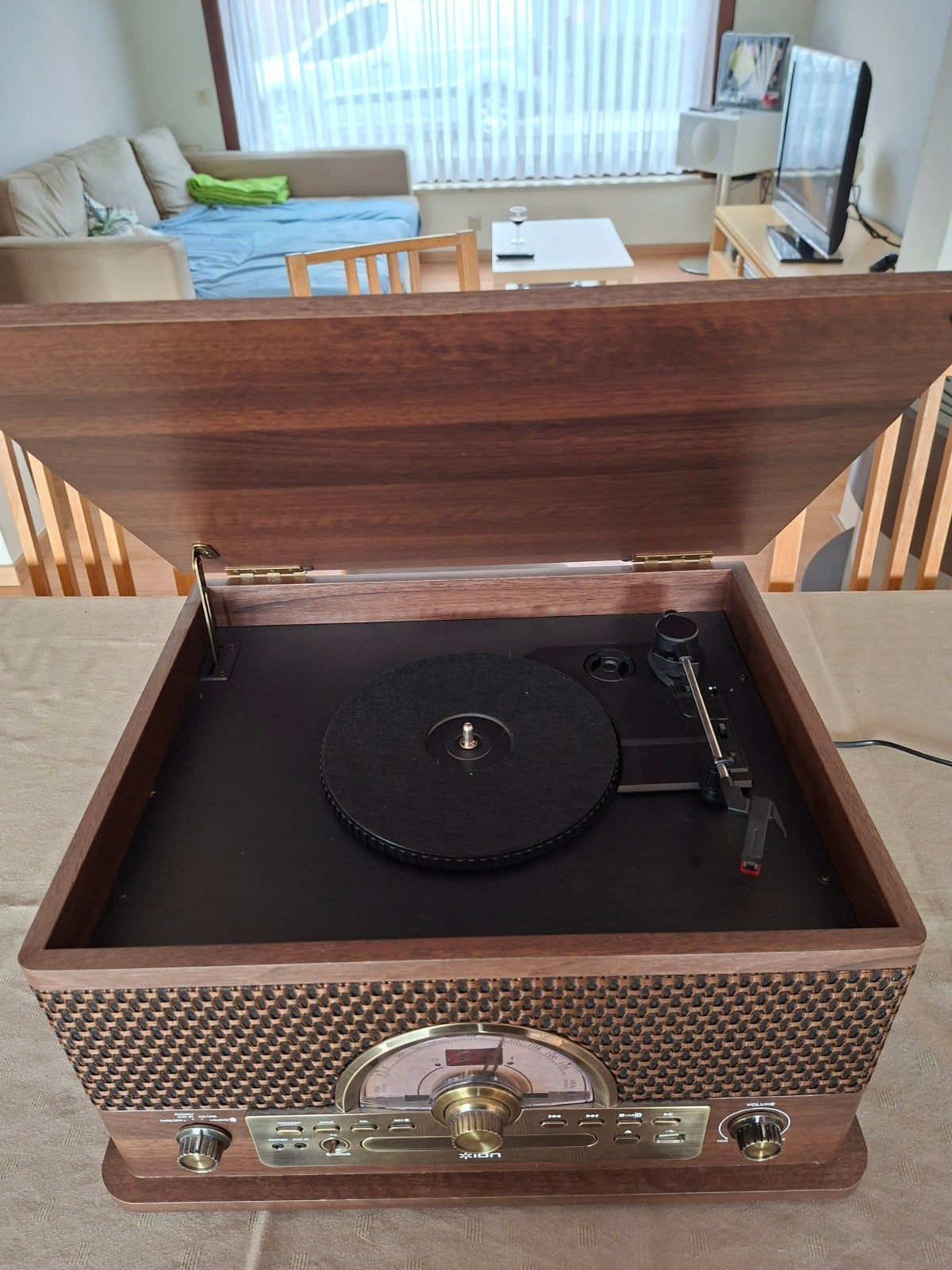 Platenspeler met cd,cassette en radio., Zo goed als nieuw, USB-aansluiting, Platenspeler, Ophalen