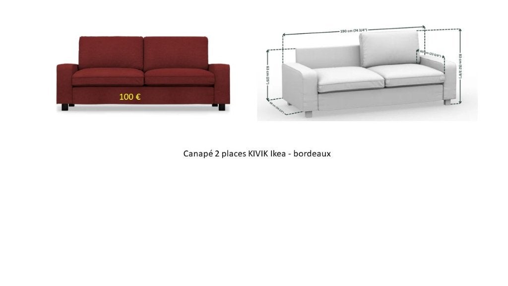 Canapé bordeaux Kivik Ikea - 2 places, Moins de 75 cm, Comme neuf, Enlèvement, Deux personnes