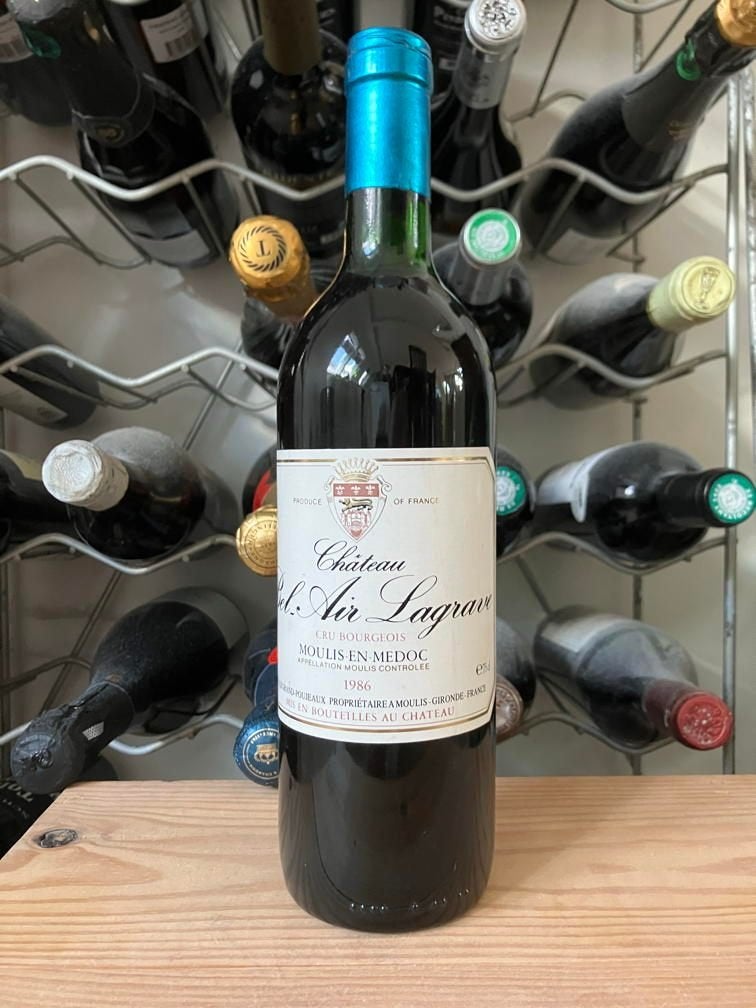 1986 fles Château Bel-Air Lagrave, Verzamelen, Frankrijk, Ophalen of Verzenden, Zo goed als nieuw, Rode wijn