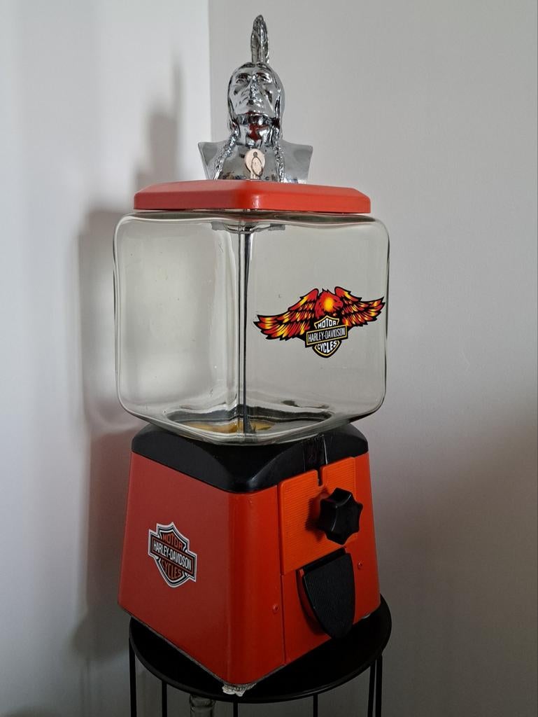 Kauwgomautomaat metaal en glas. HARLEY DAVIDSON style., Verzamelen, Ophalen of Verzenden