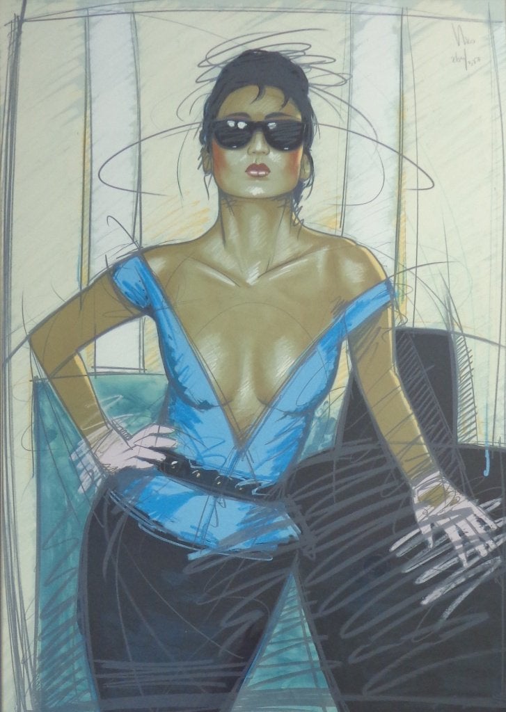 NICO VRIELINK / VROUW ZONNEBRIL / LITHO / 124x96cm / KADER, Antiquités & Art, Art | Lithographies & Sérigraphies, Signé, Enlèvement