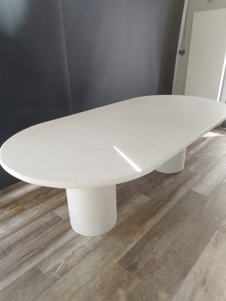 Table de salle à manger Mortex — Blanc naturel, Neuf, Mortextafel (Japandi / Minimalistisch), 100 à 150 cm, Ovale